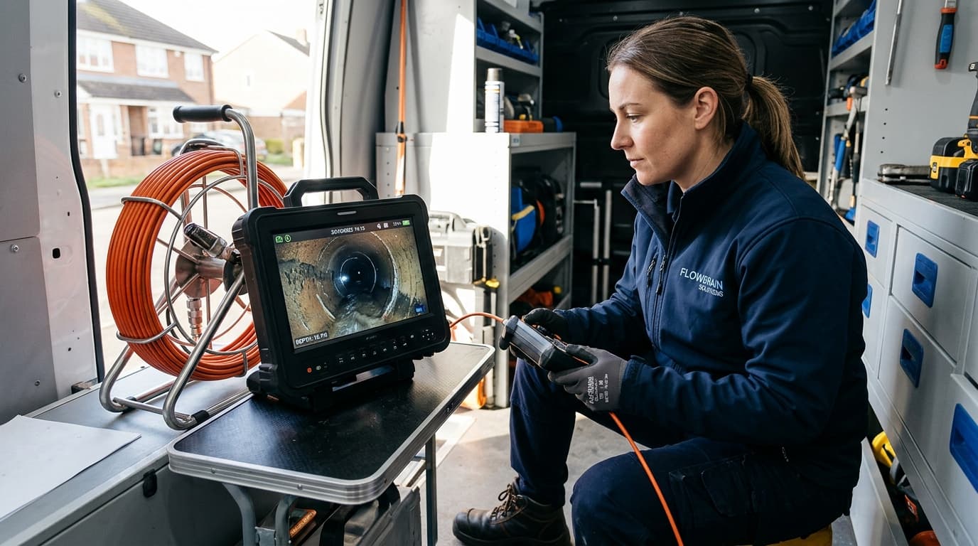 CCTV drain camera footage showing root ingress inside a clay drainage pipe